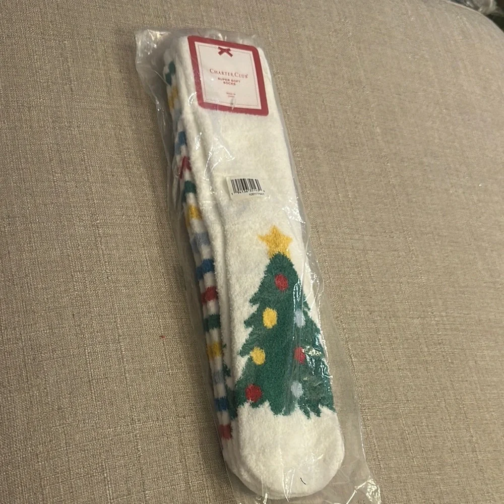 Charter Club Festive Christmas Tree Socks - White, Green, Red, Yellow, Blue